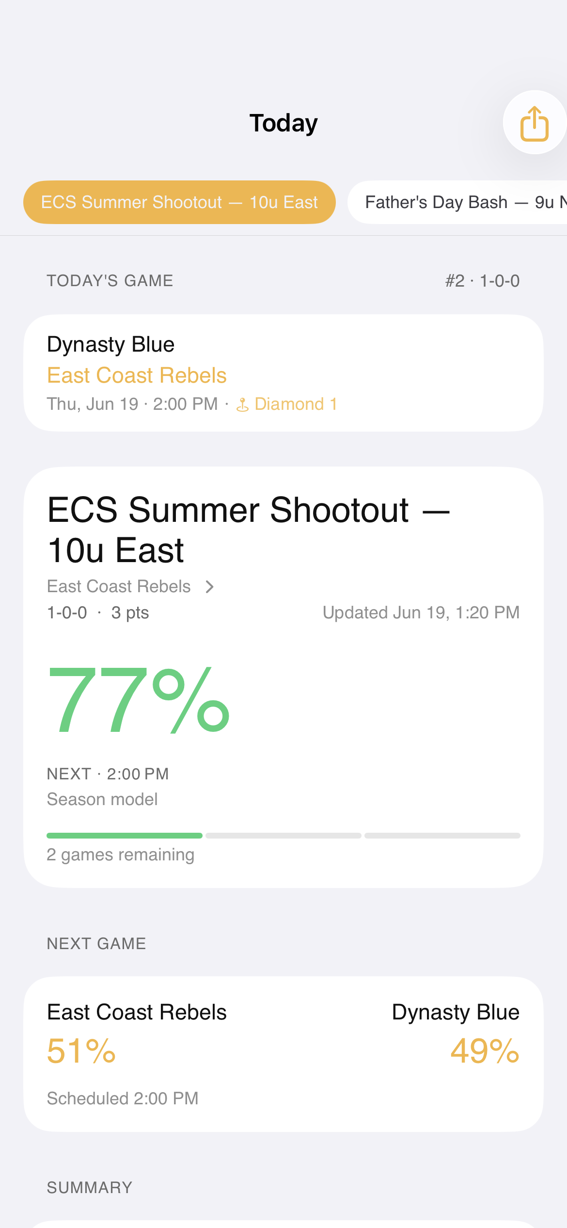 First Base Today view — multiple events switcher